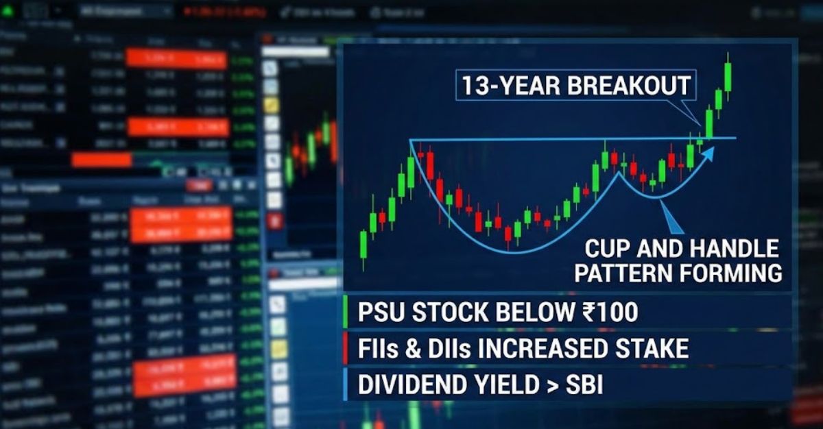 13-Year Breakout: PSU Stock Below Rs 100 Nears Cup and Handle Breakout; FIIs and DIIs have Increased Their Stake, While Its Dividend Yield Is Better Than SBI’s
