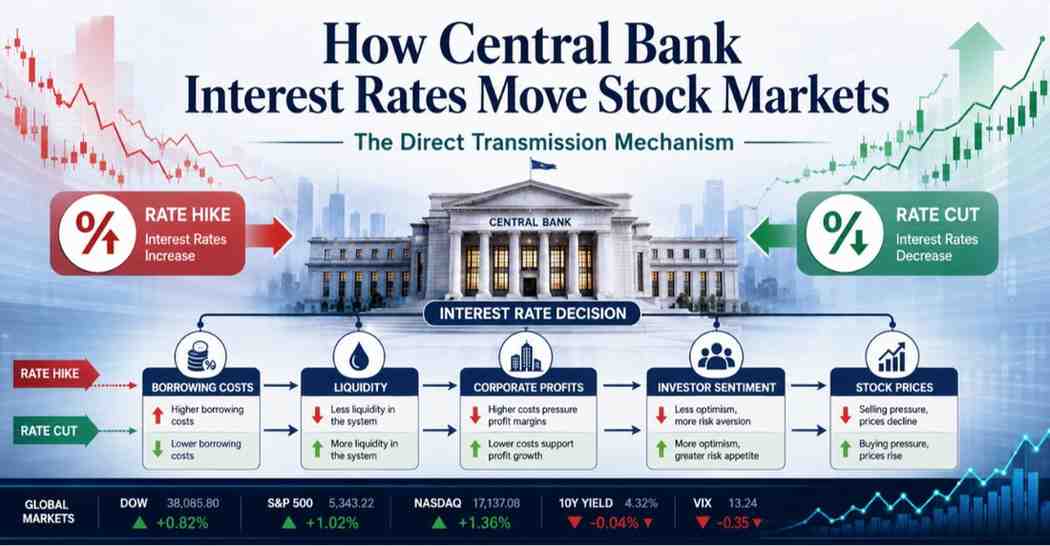 How Central Bank Interest Rates Move Stock Markets: The Direct Transmission Mechanism