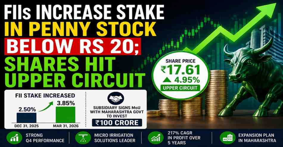 FIIs Increase Stake in Penny Stock Below Rs 20; Shares Hit Upper Circuit, Profit Grows at 217% CAGR