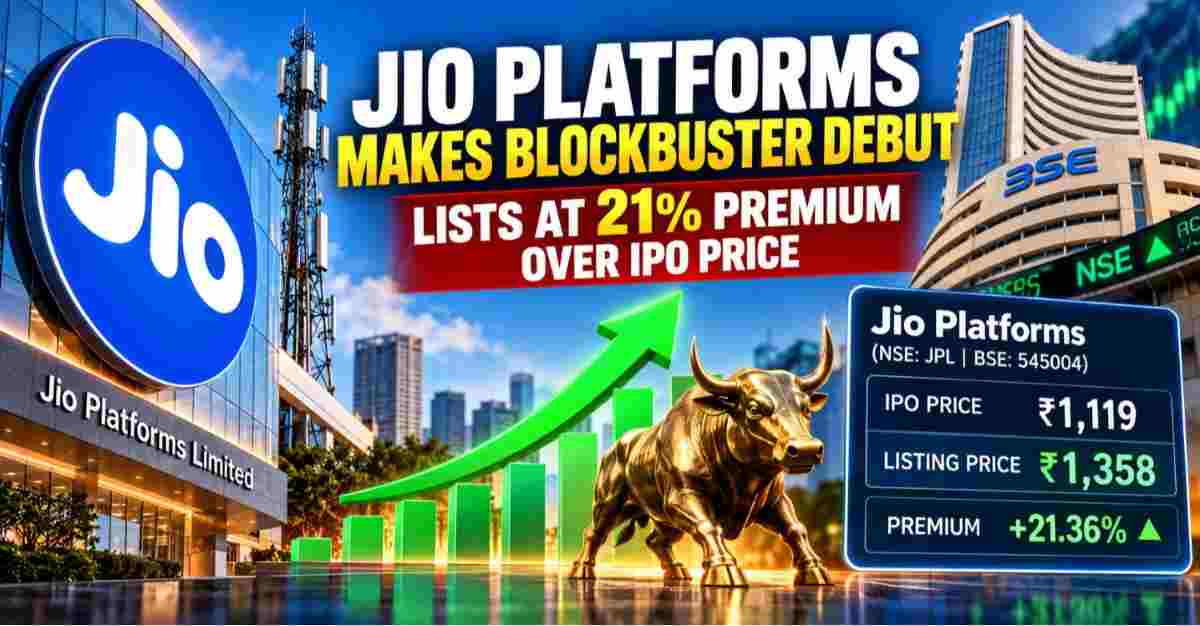 Jio Platforms Lists at Rs 1,358 per share, Delivers 21% Premium in Rs 30,213 Crore IPO